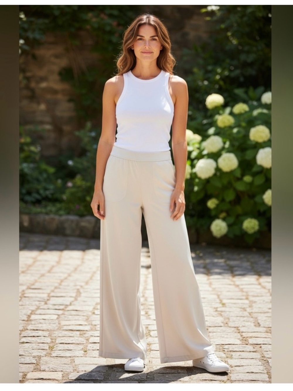 Max Studio Wide-Leg Pull-On Pants in Light Beige